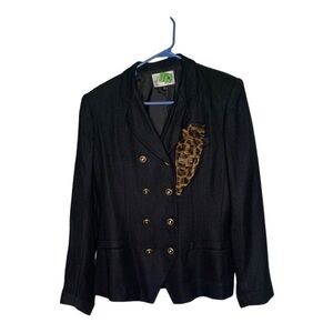 LE Suit blazer suit jacket w cheetah pocket scarf